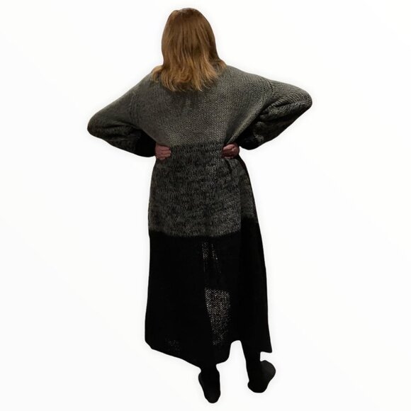 Penningtons PS Career Wool Duster Cardigan Black Grey Size 0X Long Sleeve Maxi - Picture 1 of 11